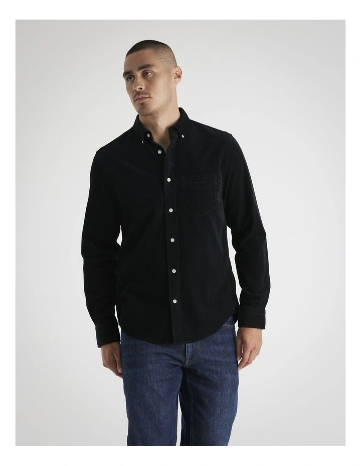 Regular Fit Corduroy Shirt in Black image 4