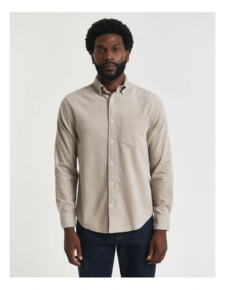 Regular Fit Corduroy Shirt in Greige image 3