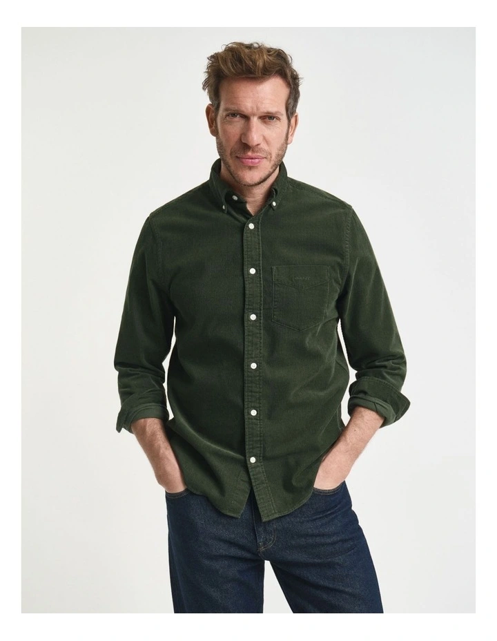 Regular Fit Corduroy Shirt in Country Green image 1