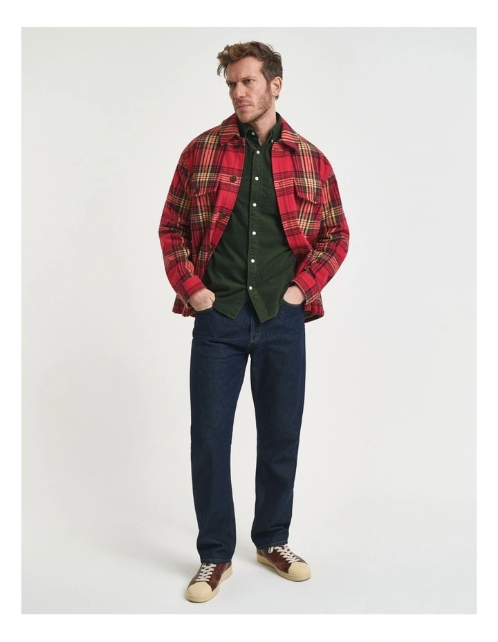 Regular Fit Corduroy Shirt in Country Green image 3