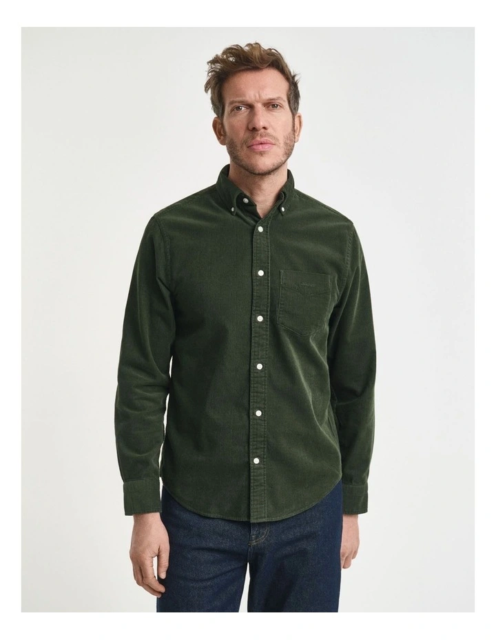 Regular Fit Corduroy Shirt in Country Green image 4