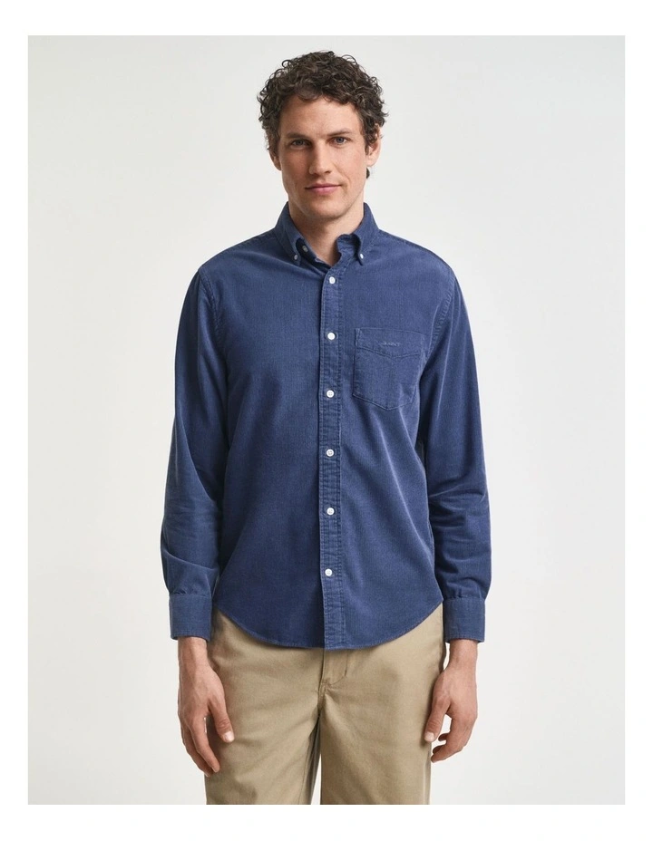 Regular Fit Corduroy Shirt in Naval Blue image 4