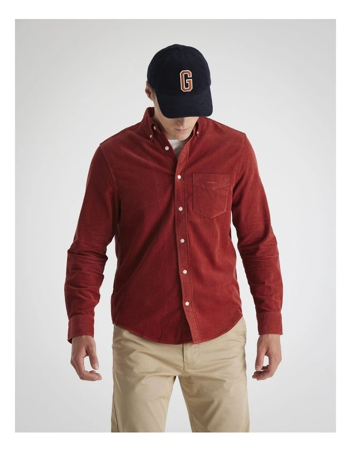 Regular Fit Corduroy Shirt in Modern Rust image 3