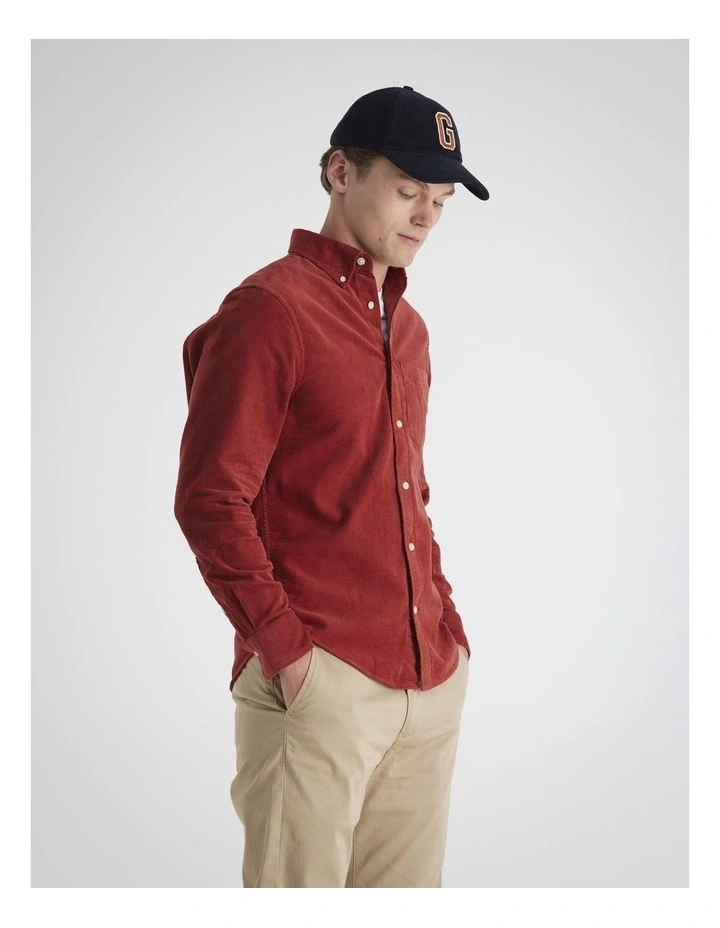 Regular Fit Corduroy Shirt in Modern Rust image 4