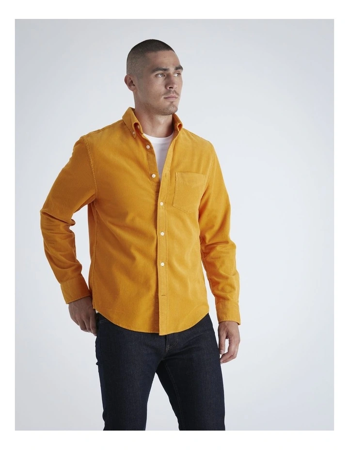 Regular Fit Corduroy Shirt in Yellow Lichen image 4