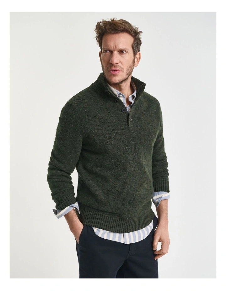 Wool Blend Nepps Half-Buttoned Sweater in Country Green image 1