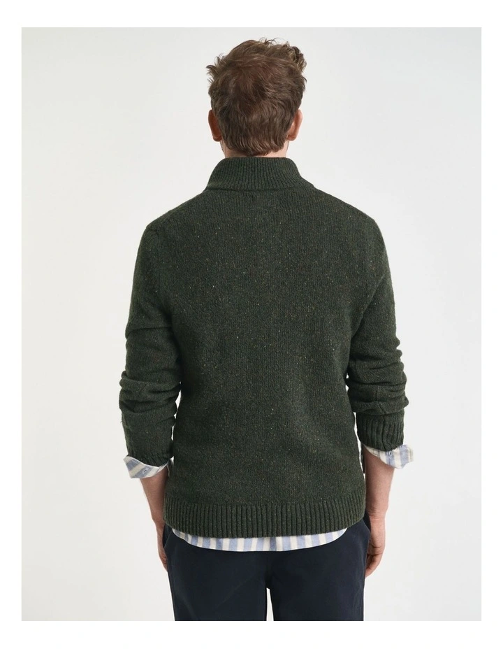 Wool Blend Nepps Half-Buttoned Sweater in Country Green image 2