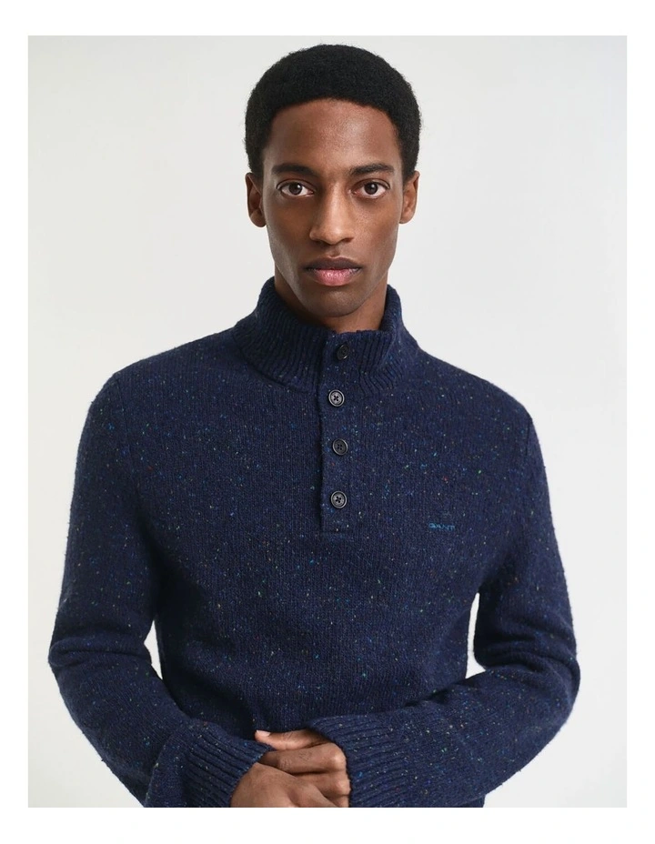 Wool Blend Nepps Half-Buttoned Sweater in Evening Blue image 3