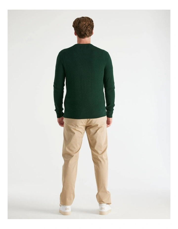 Textured Cotton Merino Crew Neck Sweater in Tartan Green image 2