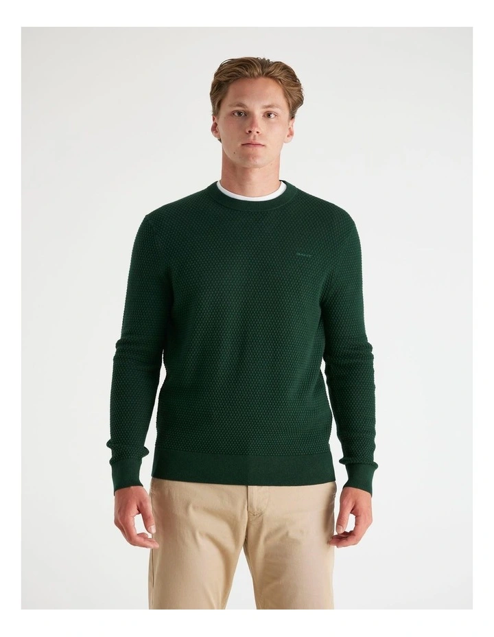 Textured Cotton Merino Crew Neck Sweater in Tartan Green image 3