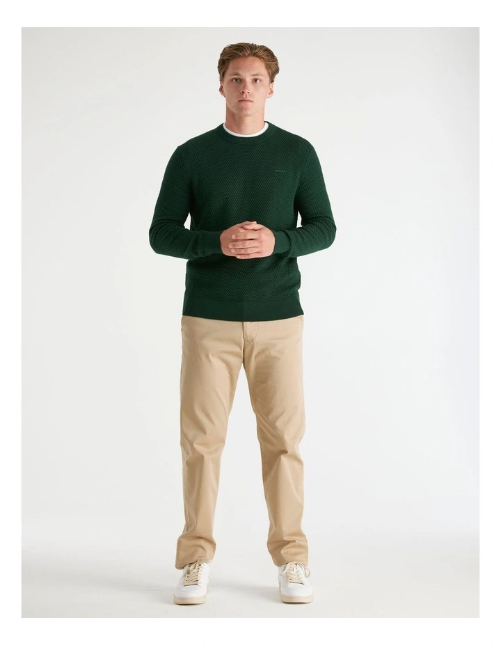 Textured Cotton Merino Crew Neck Sweater in Tartan Green image 4