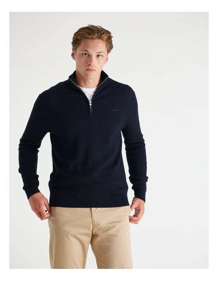 Textured Cotton Merino Half-Zip Sweater in Evening Blue image 3