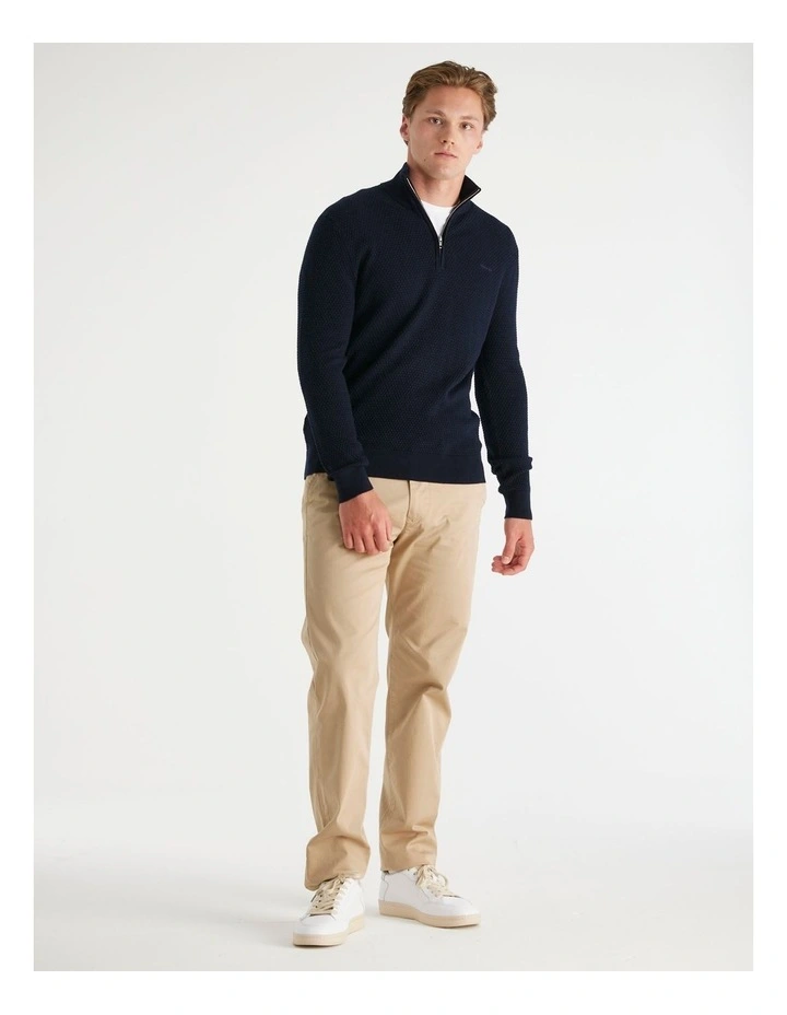 Textured Cotton Merino Half-Zip Sweater in Evening Blue image 4
