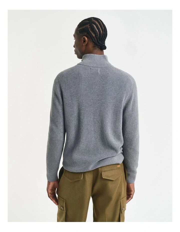 Ribbed Cotton Merino Wool Half-Zip Sweater in Dark Grey Melange image 2