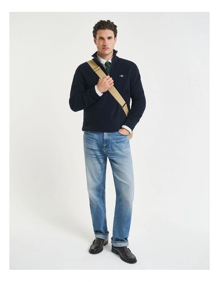 Ribbed Cotton Merino Wool Half-Zip Sweater in Evening Blue image 4