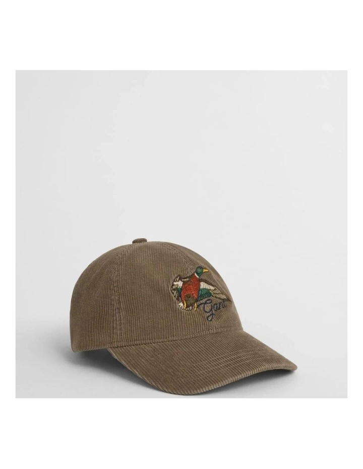 Embroidered Washed Corduroy Cap in Taupe Beige image 1