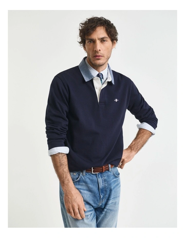 Chambray Collar Heavy Rugger Shirt in Evening Blue image 1