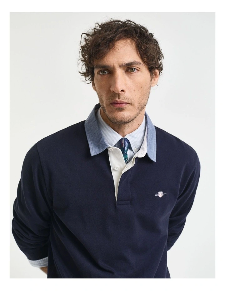 Chambray Collar Heavy Rugger Shirt in Evening Blue image 3