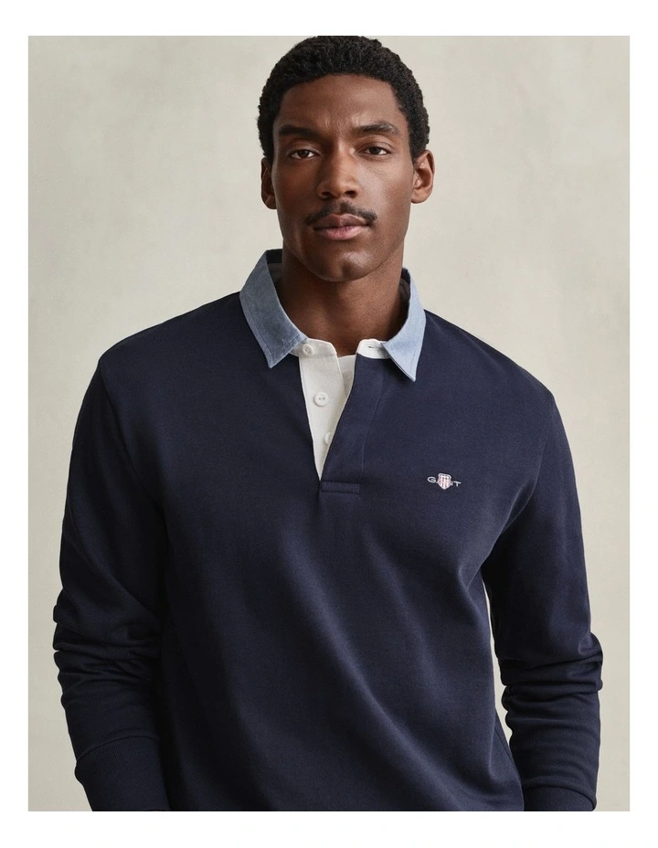 Chambray Collar Heavy Rugger Shirt in Evening Blue image 5