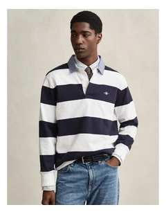 Chambray Collar Striped Heavy Rugger T-shirt in Eggshell