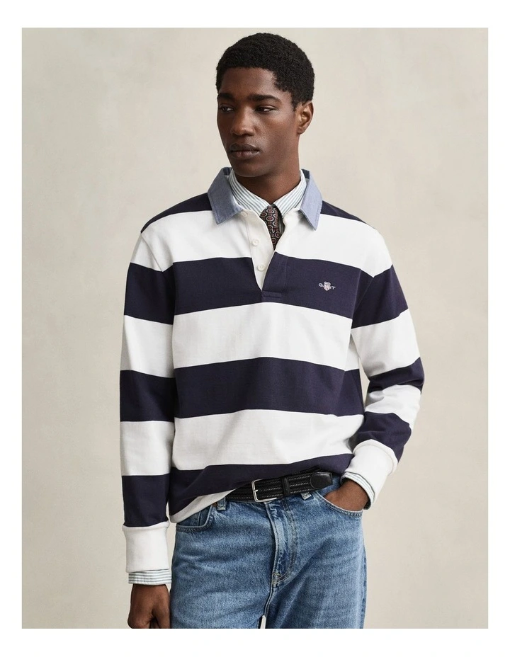 Chambray Collar Striped Heavy Rugger T-shirt in Eggshell image 1