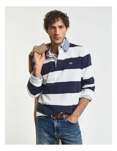 Chambray Collar Striped Heavy Rugger T-shirt in Eggshell