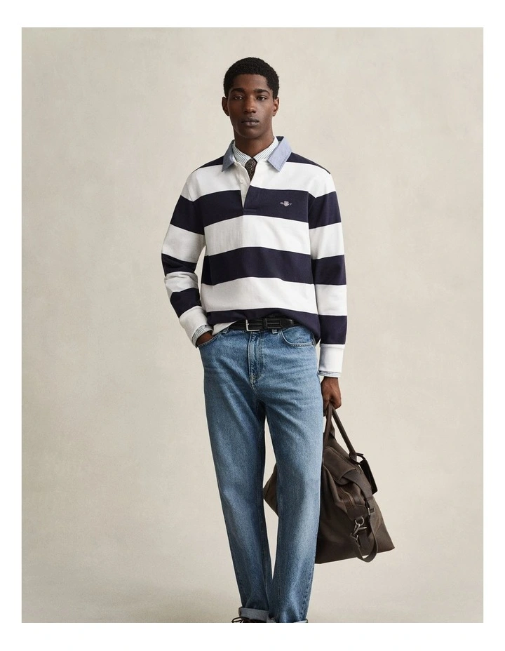 Chambray Collar Striped Heavy Rugger T-shirt in Eggshell image 3