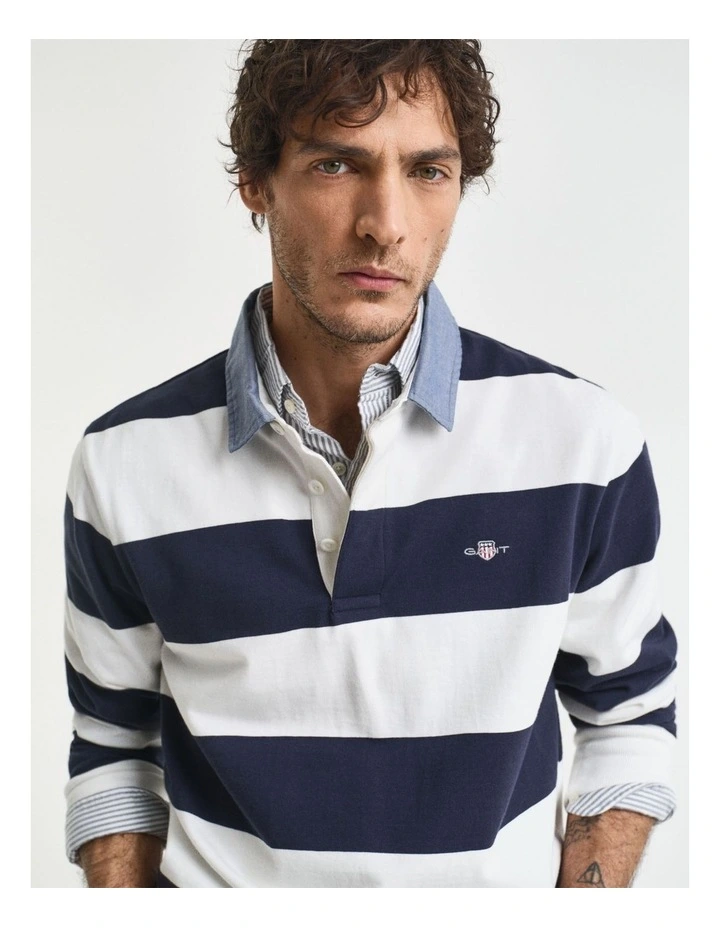 Chambray Collar Striped Heavy Rugger T-shirt in Eggshell image 3