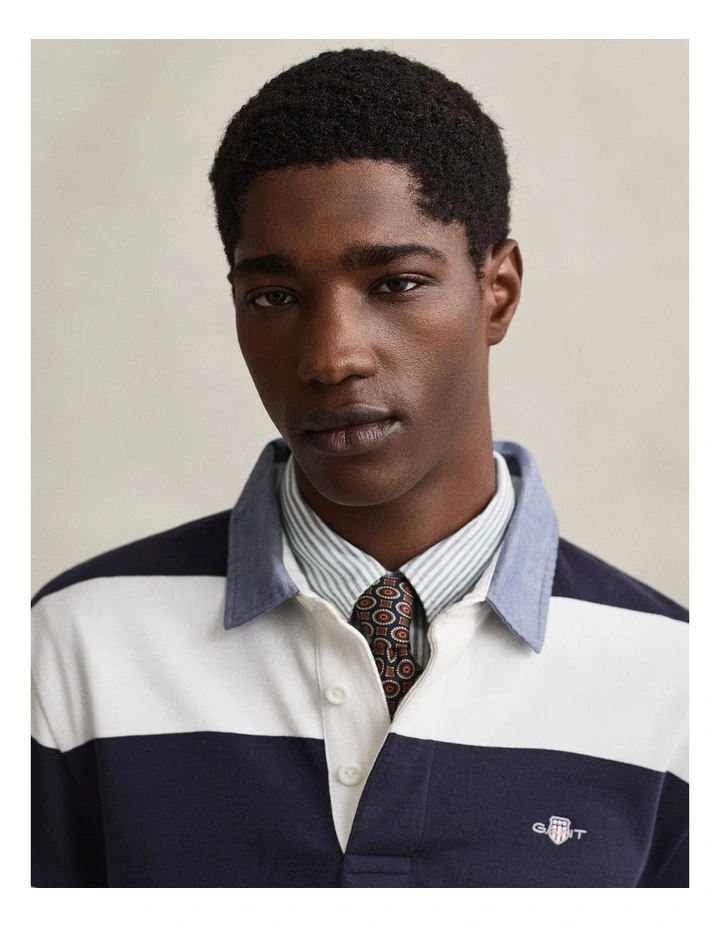 Chambray Collar Striped Heavy Rugger T-shirt in Eggshell image 4