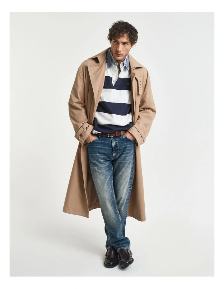 Chambray Collar Striped Heavy Rugger T-shirt in Eggshell image 4