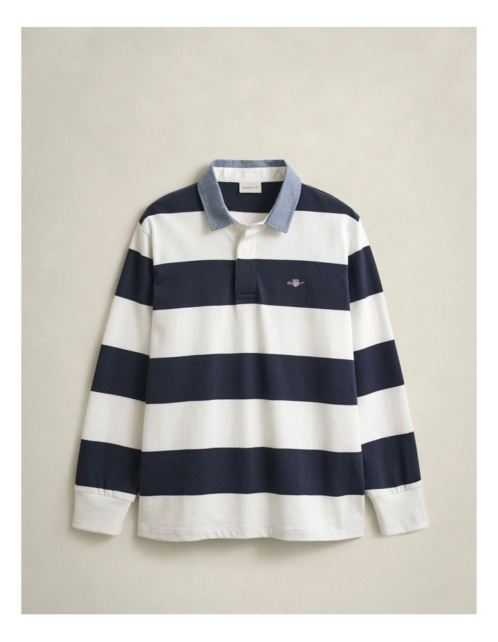 Chambray Collar Striped Heavy Rugger T-shirt in Eggshell image 5