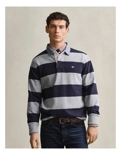 Chambray Collar Striped Heavy Rugger in Grey Melange