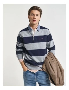 Chambray Collar Striped Heavy Rugger in Grey Melange