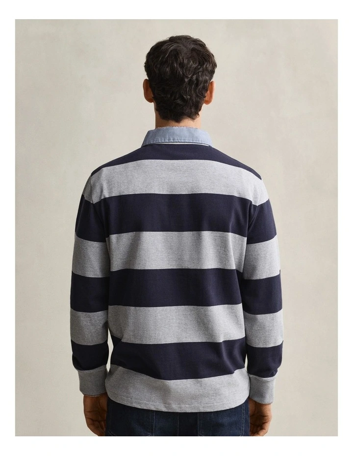 Chambray Collar Striped Heavy Rugger in Grey Melange image 2