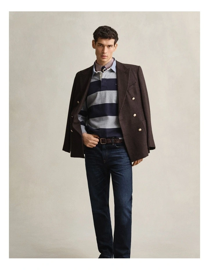 Chambray Collar Striped Heavy Rugger in Grey Melange image 3