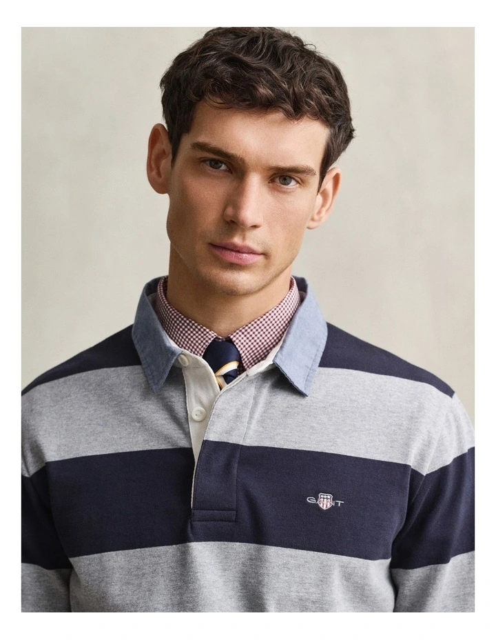 Chambray Collar Striped Heavy Rugger in Grey Melange image 4