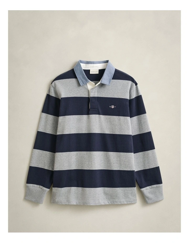 Chambray Collar Striped Heavy Rugger in Grey Melange image 5