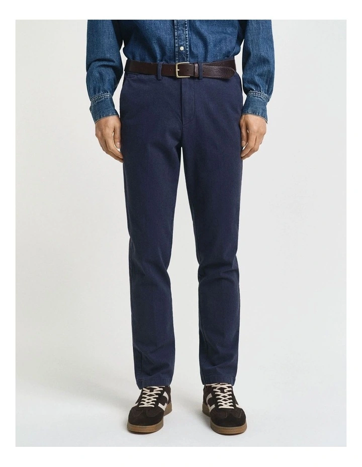 Slim Fit Cotton Herringbone Pants in Evening Blue image 1