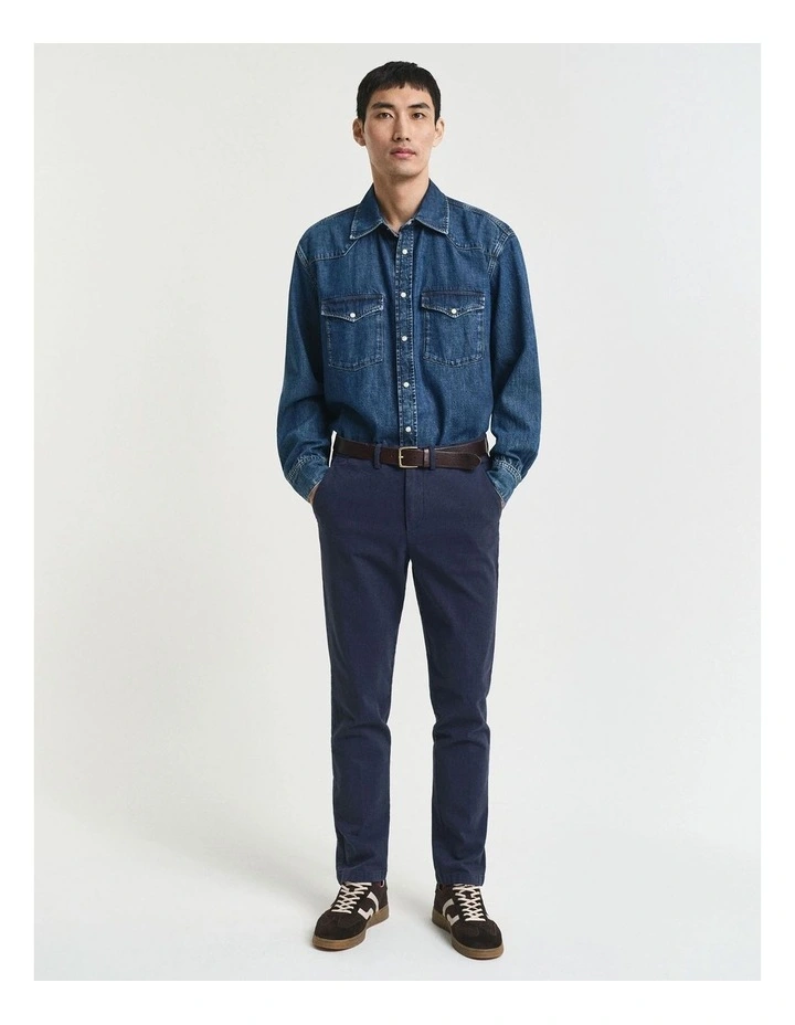Slim Fit Cotton Herringbone Pants in Evening Blue image 3