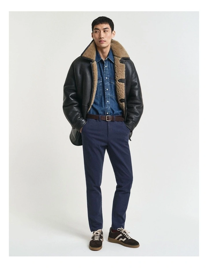 Slim Fit Cotton Herringbone Pants in Evening Blue image 4