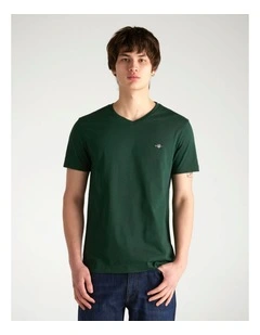 Slim Fit Shield V-Neck T-Shirt in Tartan Green