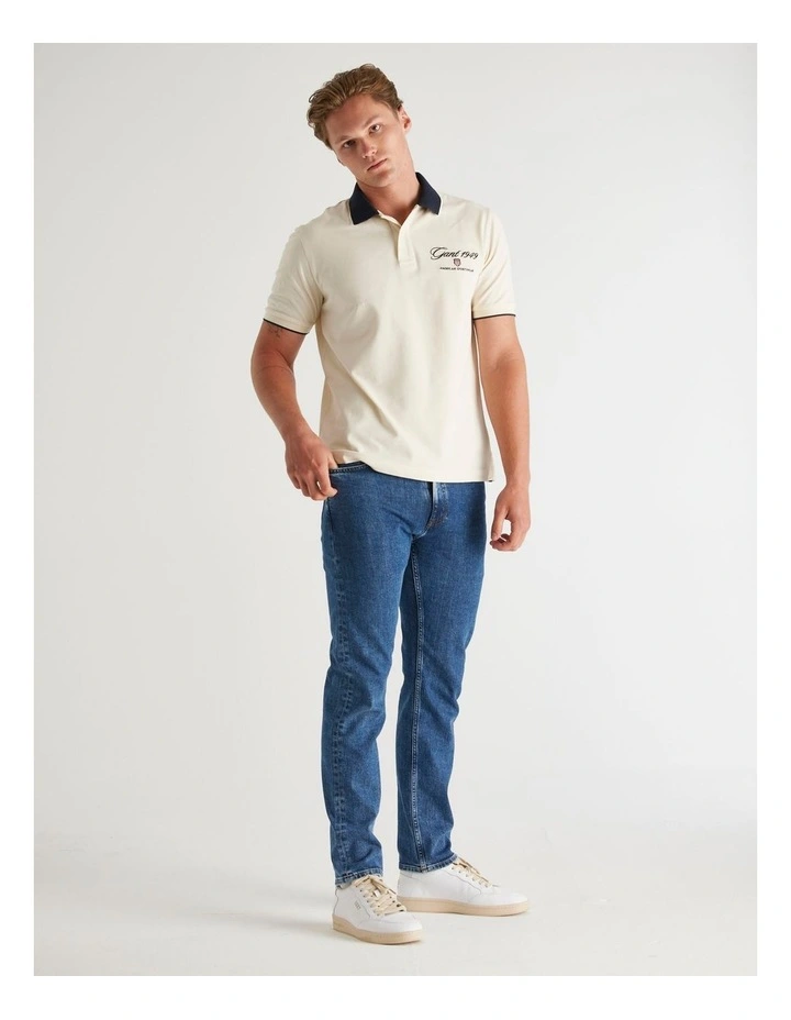 Graphic Pique Polo in Cream image 3