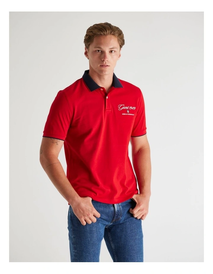 Graphic Pique Polo in Ruby Red image 1