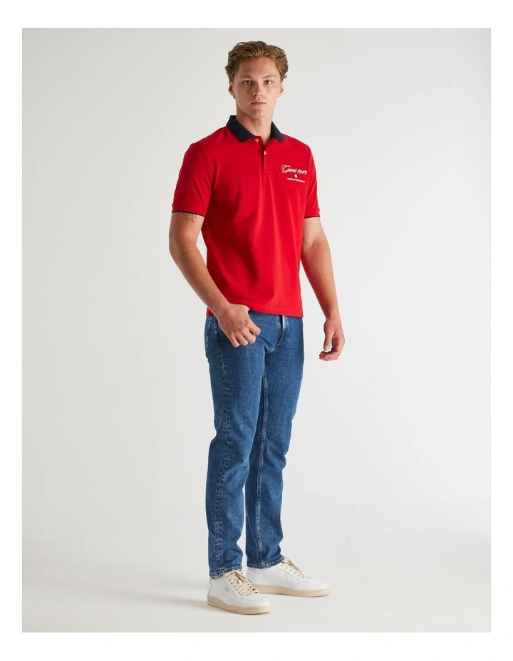 Graphic Pique Polo in Ruby Red image 4