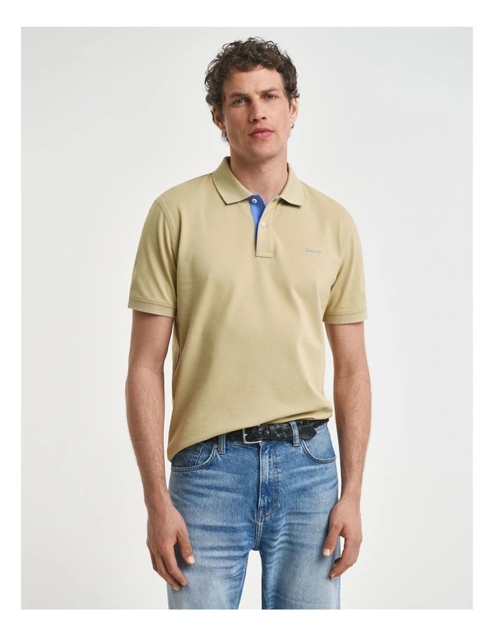 Contrast Piqu Polo Shirt in Woody Beige image 1