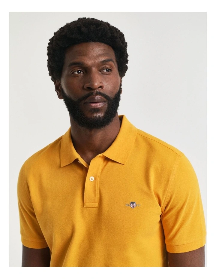 Regular Fit Shield Piqu Polo Shirt in Yellow Lichen image 3