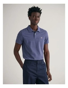 Slim Fit Shield Piqu Polo Shirt in Dark Jeansblue Melange
