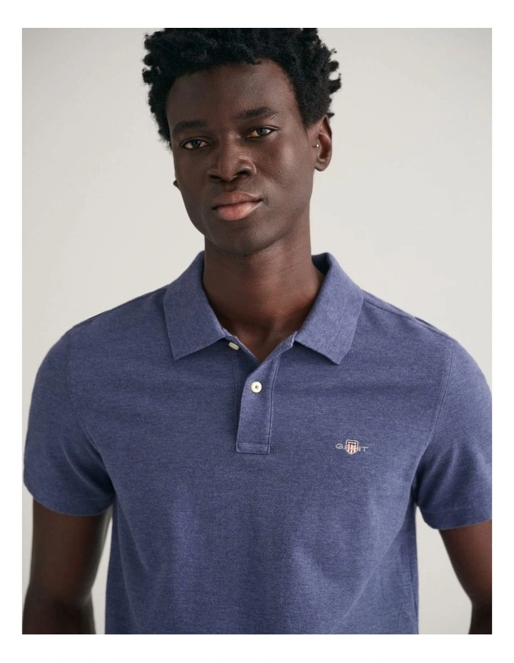 Slim Fit Shield Piqu Polo Shirt in Dark Jeansblue Melange image 4