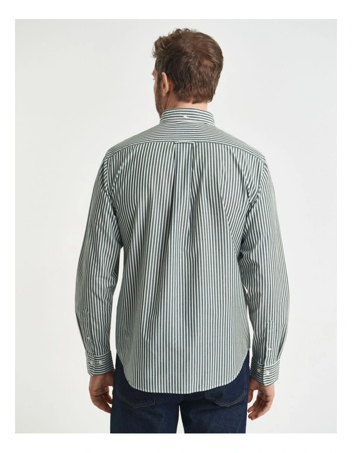 Regular Fit Classic Striped Poplin Shirt in Forest Green image 2