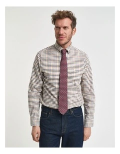 Regular Fit Tattersall Checked Twill Shirt in Mahogany Brown